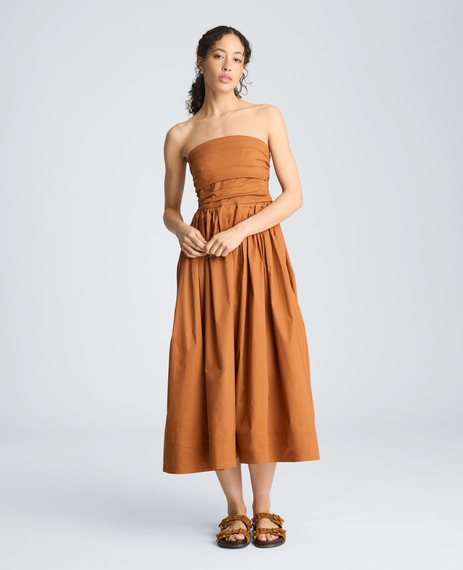Ruched Strapless Midi Dress
