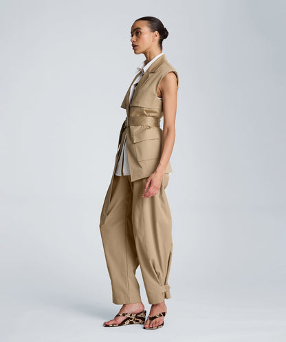 High Rise Fly Front Barrel Leg Pant