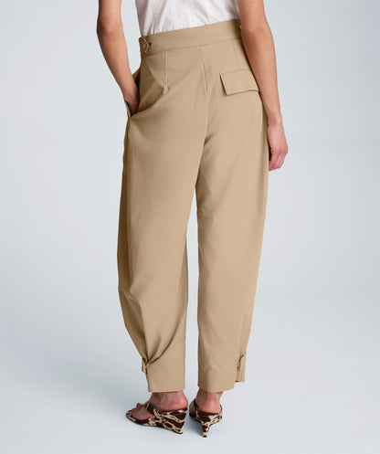 High Rise Fly Front Barrel Leg Pant