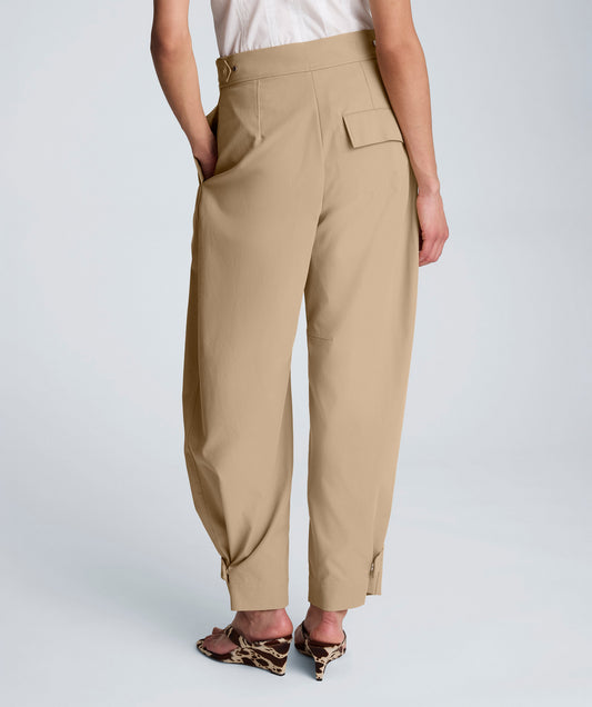 High Rise Fly Front Barrel Leg Pant