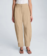 High Rise Fly Front Barrel Leg Pant