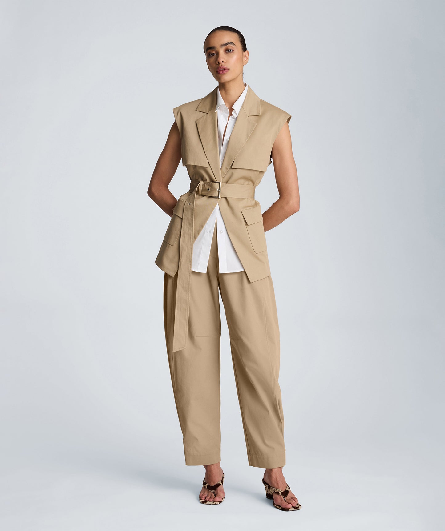 High Rise Fly Front Barrel Leg Pant