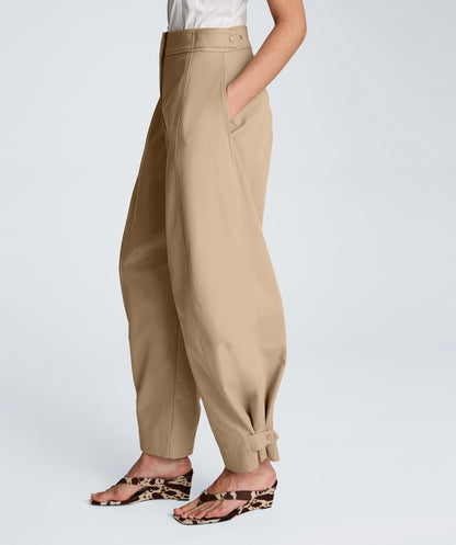 High Rise Fly Front Barrel Leg Pant