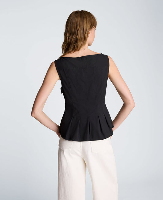 Sleeveless Panel Body Top with Peplum Pleat Hem