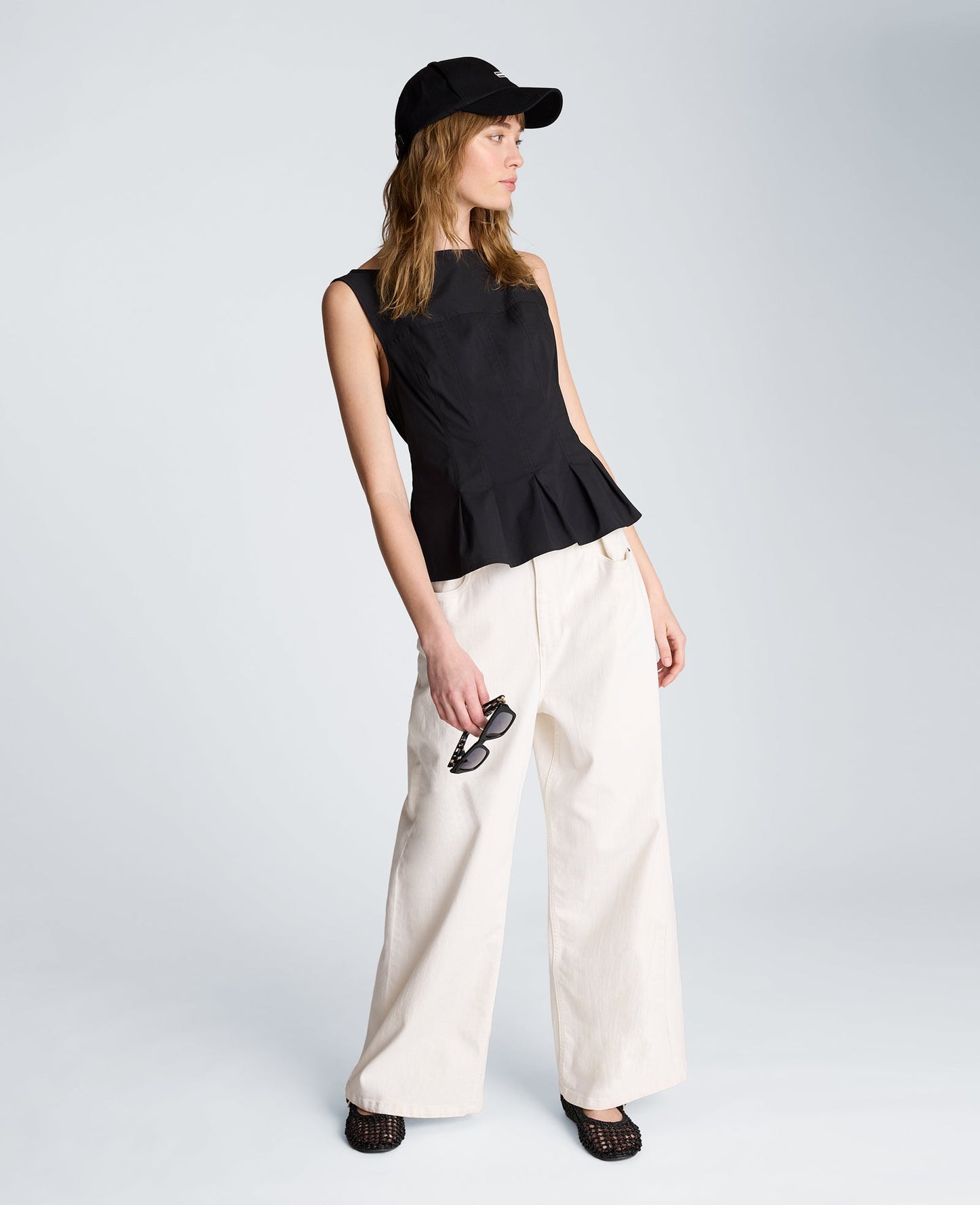 Sleeveless Panel Body Top with Peplum Pleat Hem