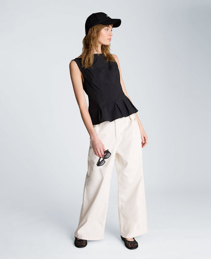 Sleeveless Panel Body Top with Peplum Pleat Hem