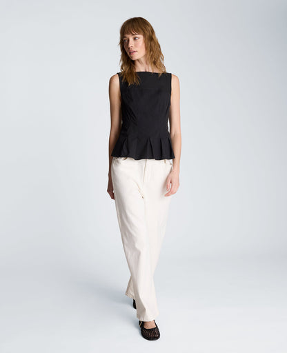 Sleeveless Panel Body Top with Peplum Pleat Hem