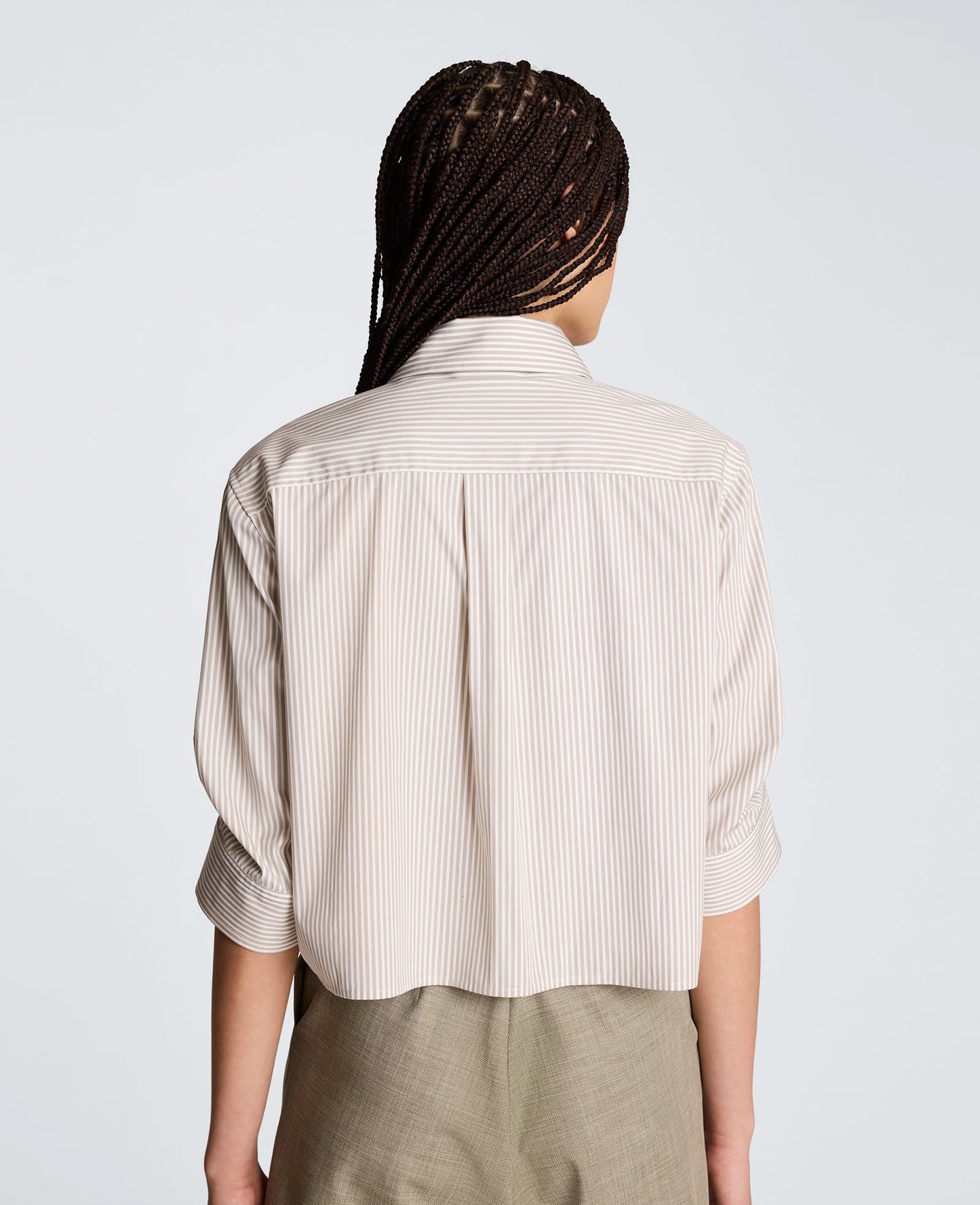 Cropped Shirt with Pleated 3/4 Sleeve