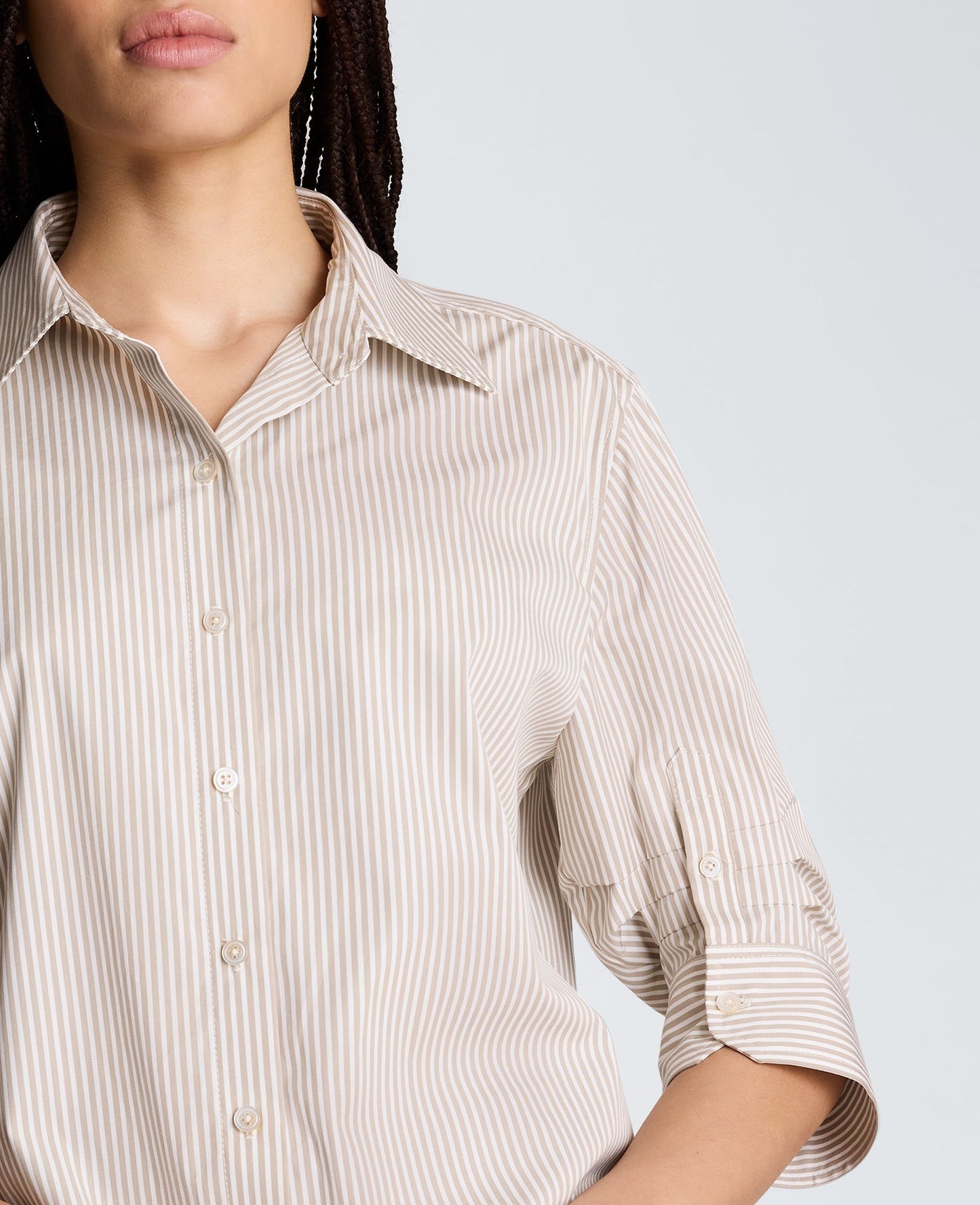 Cropped Shirt with Pleated 3/4 Sleeve