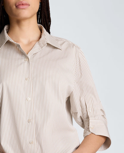 Cropped Shirt with Pleated 3/4 Sleeve