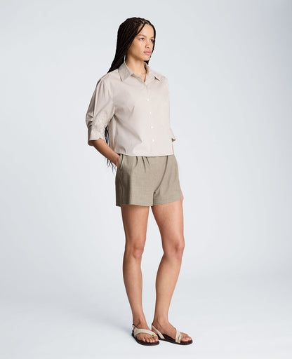 Cropped Shirt with Pleated 3/4 Sleeve