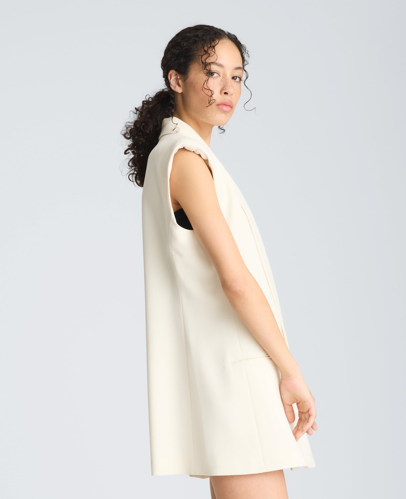 Vest Mini Dress with Shawl Collar