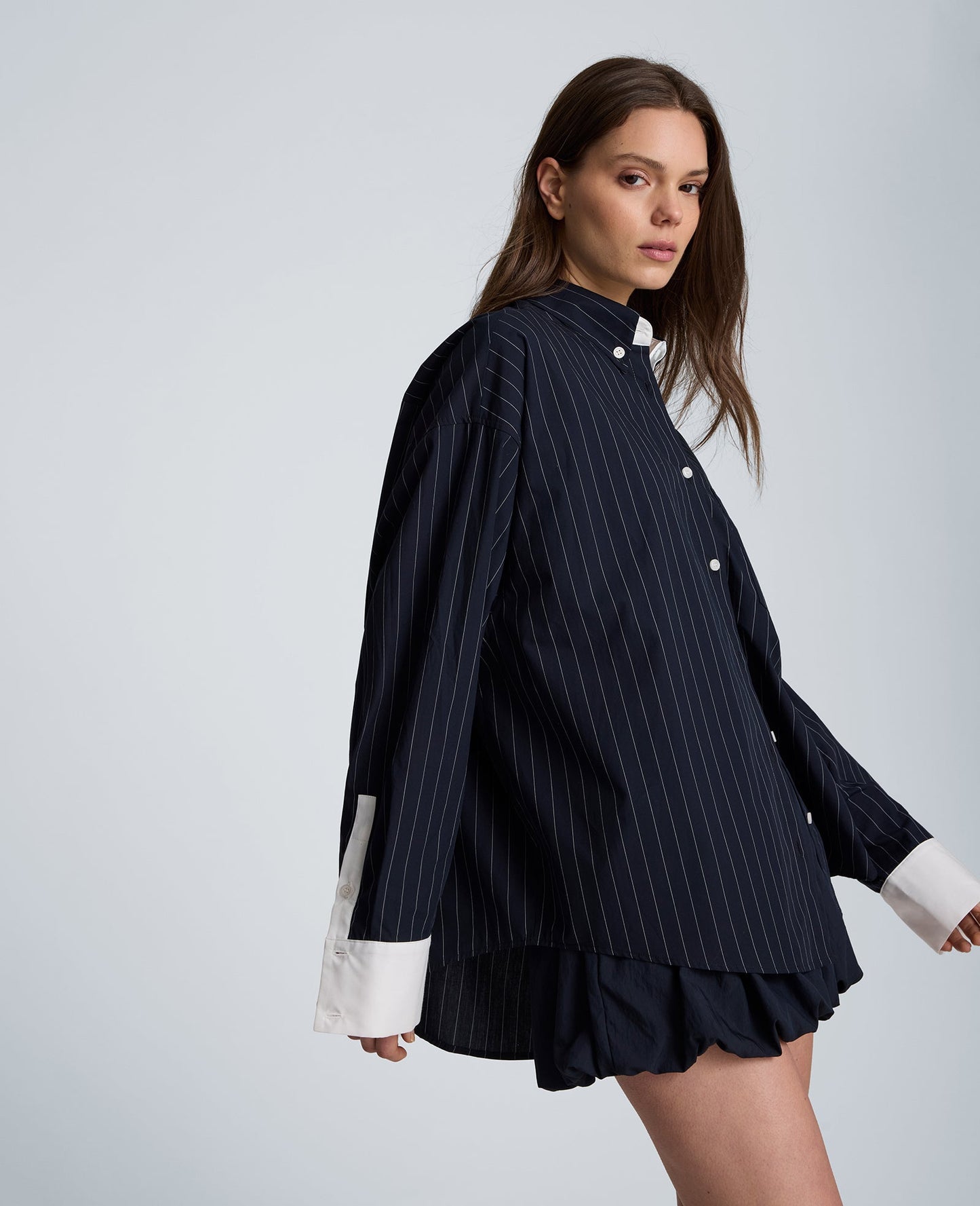 Long Sleeve Button Front Shirt with Contrast Details