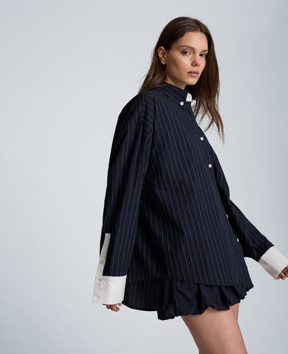 Long Sleeve Button Front Shirt with Contrast Details