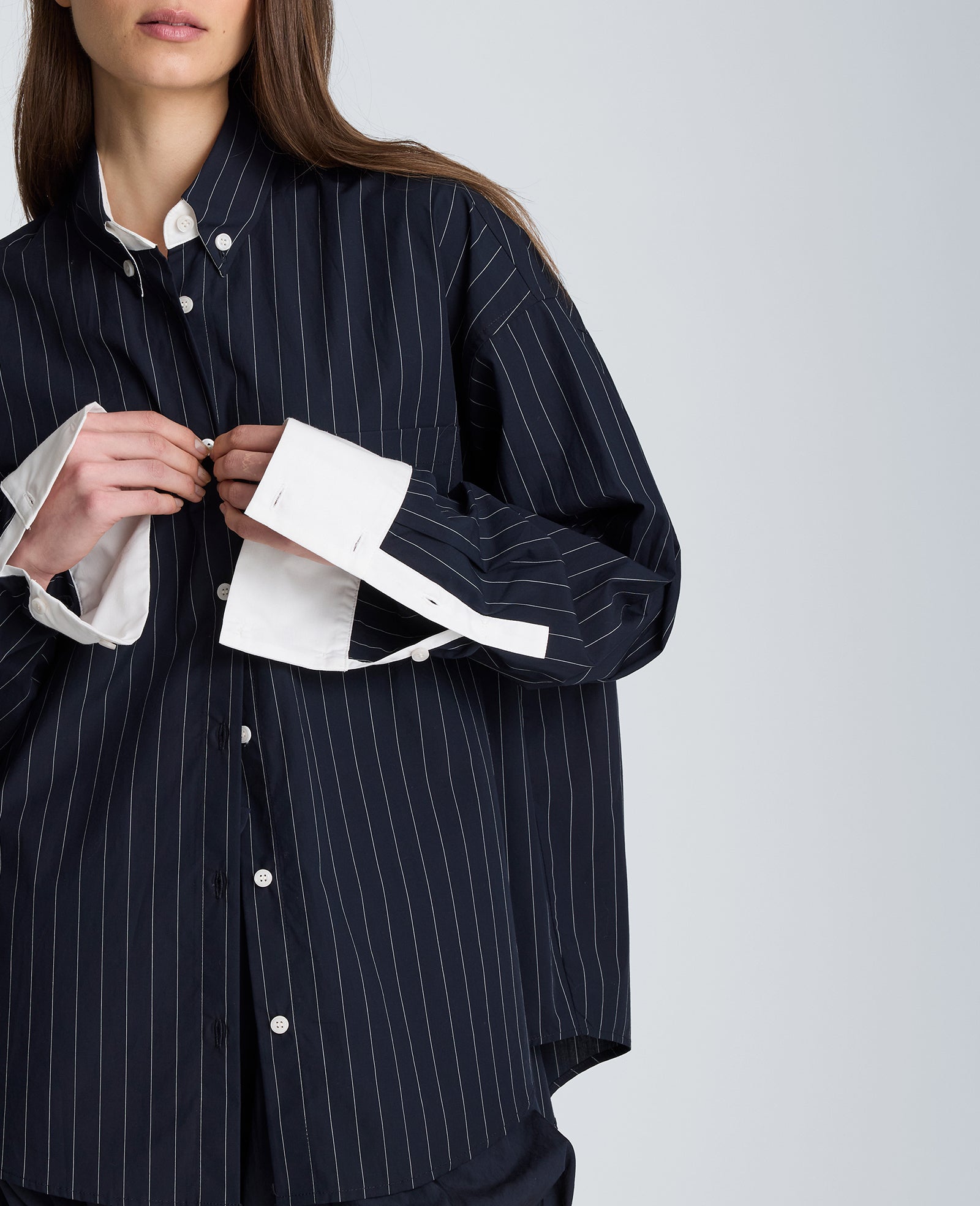 Long Sleeve Button Front Shirt with Contrast Details