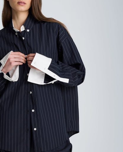 Long Sleeve Button Front Shirt with Contrast Details