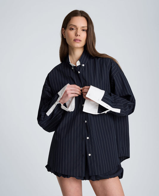 Long Sleeve Button Front Shirt with Contrast Details