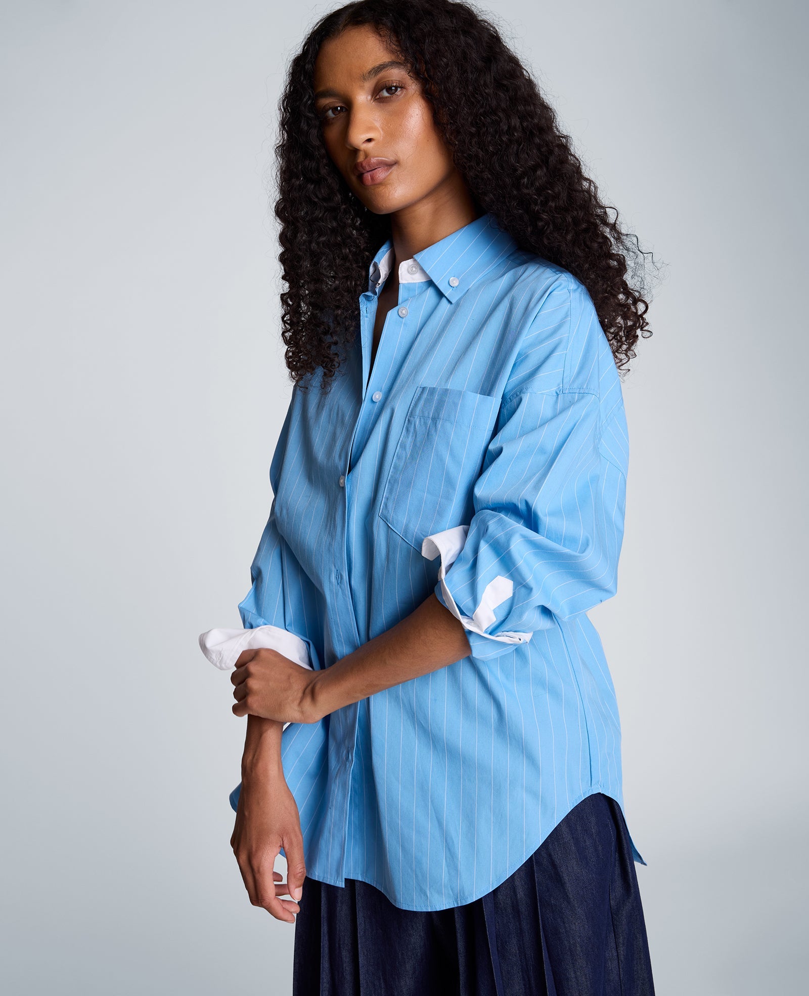 Long Sleeve Button Front Shirt with Contrast Details