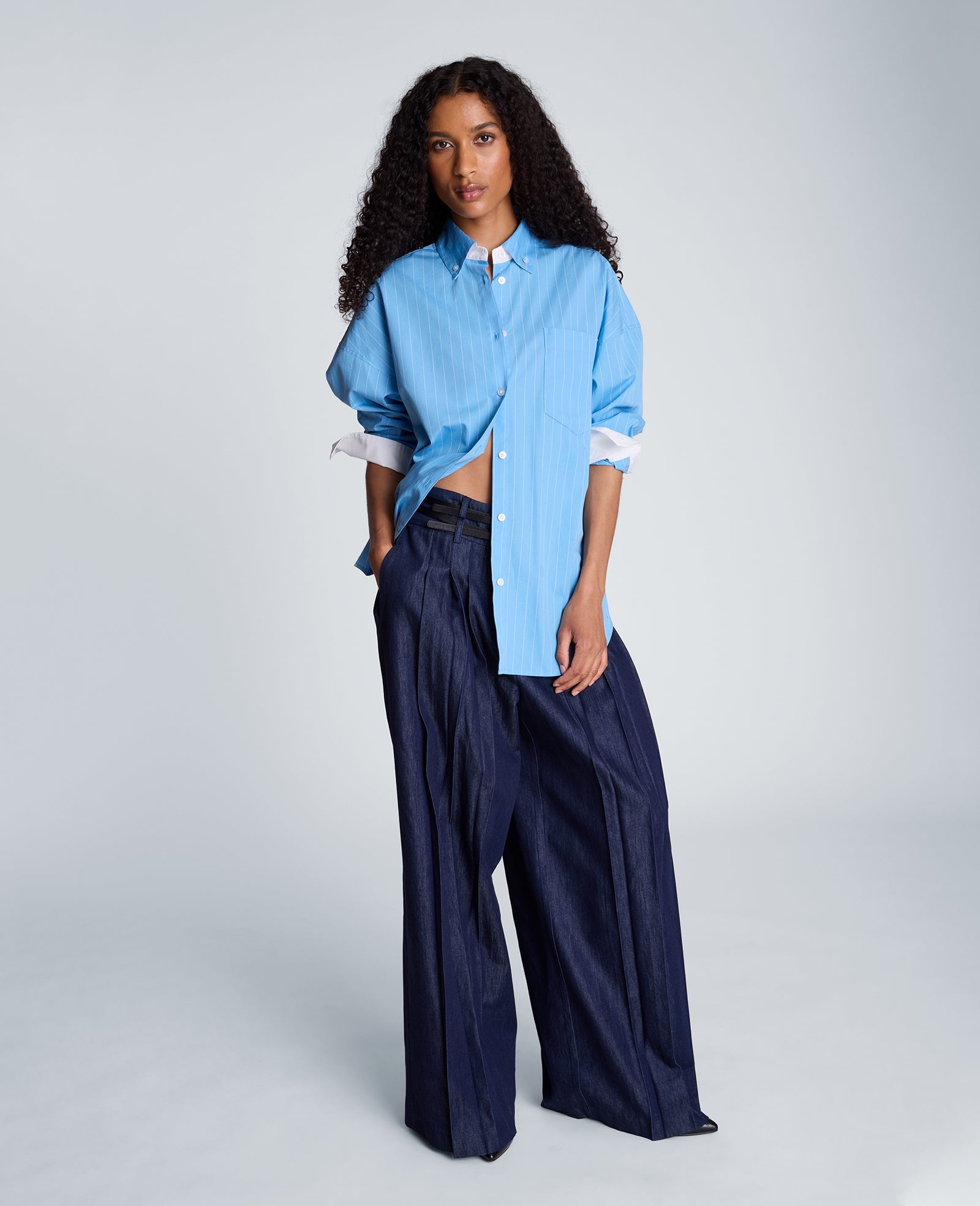 Long Sleeve Button Front Shirt with Contrast Details