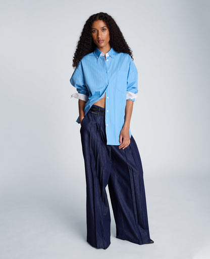 Long Sleeve Button Front Shirt with Contrast Details