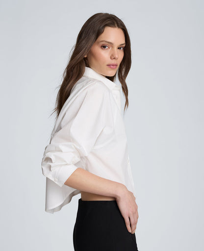 Exaggerated Armhole Cropped Long Sleeve Button Front Shirt