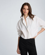 Exaggerated Armhole Cropped Long Sleeve Button Front Shirt