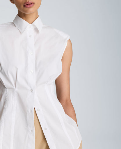Fitted Pleat Body Sleeveless Button Front Shirt