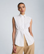 Fitted Pleat Body Sleeveless Button Front Shirt