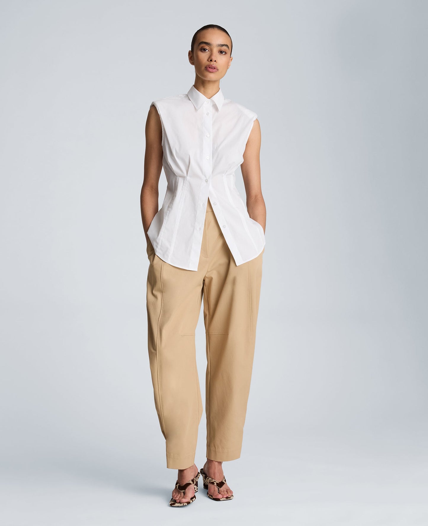 Fitted Pleat Body Sleeveless Button Front Shirt