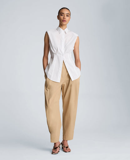 Fitted Pleat Body Sleeveless Button Front Shirt