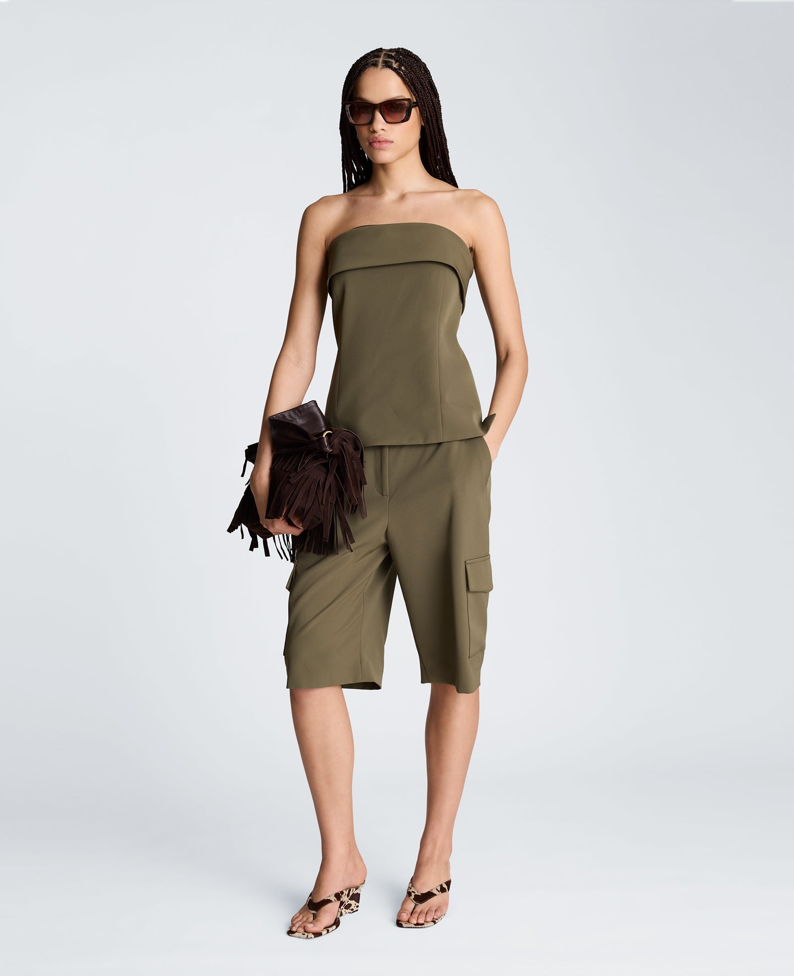 Sleeveless Bustier Top with Top Edge Overlay