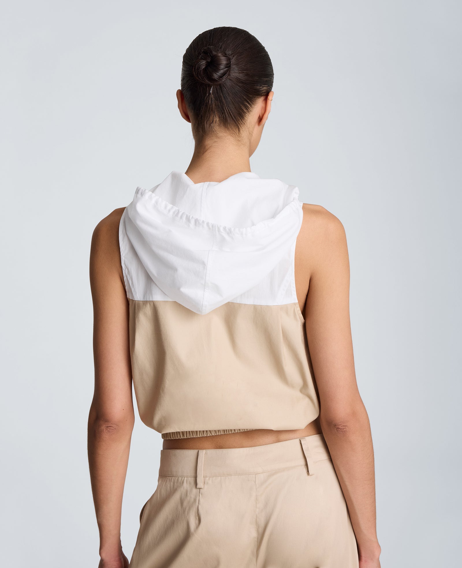 Hooded Sleeveless Button Front Top with Bubble Body