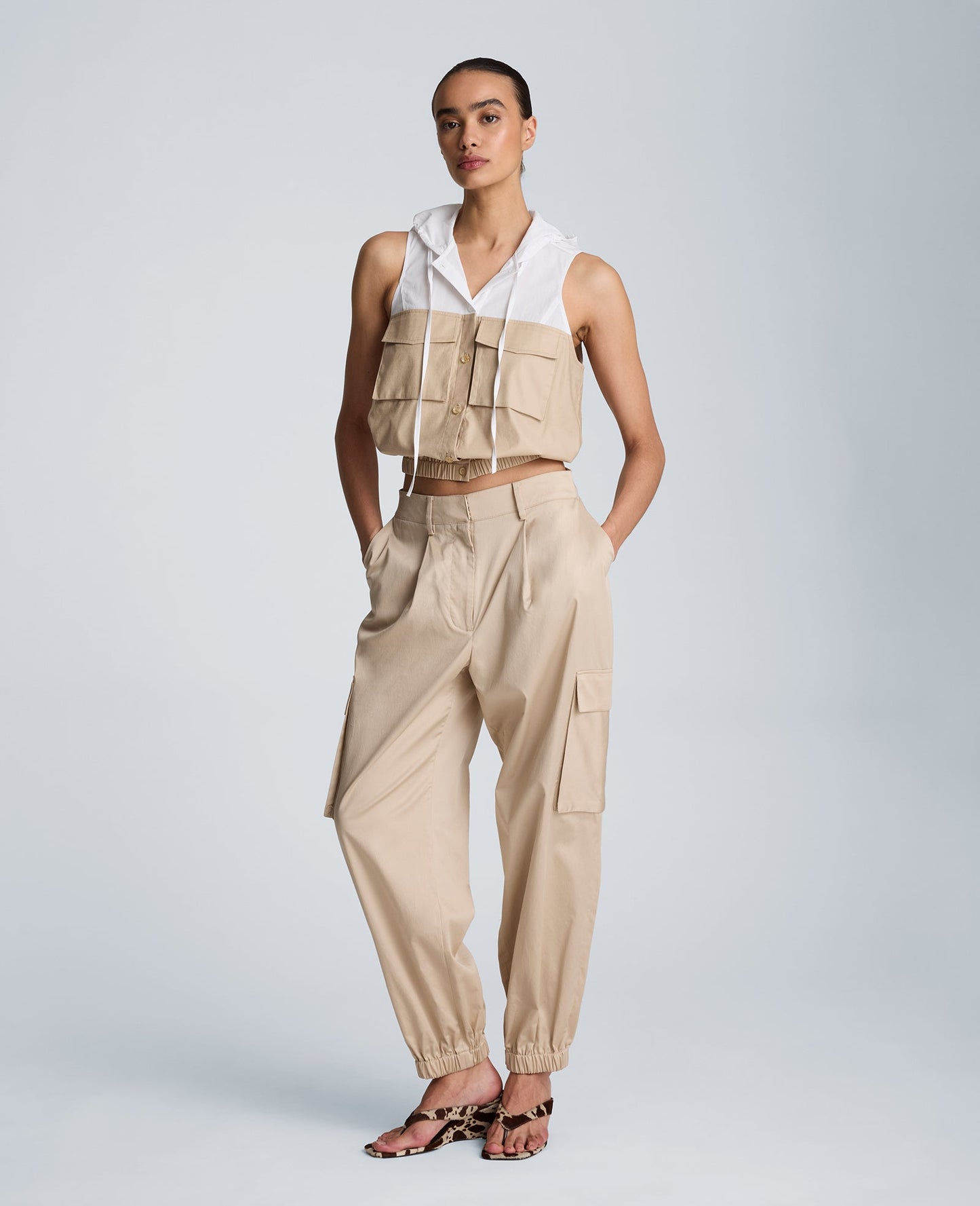 Hooded Sleeveless Button Front Top with Bubble Body