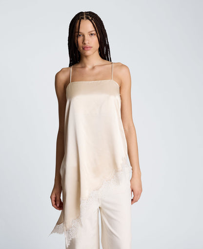 Asymmetric Lace Hem Tunic Cami