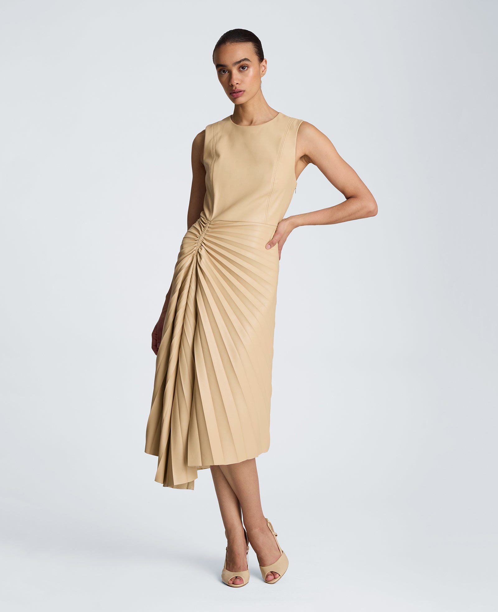 Sunburst Pleat Midi Dress
