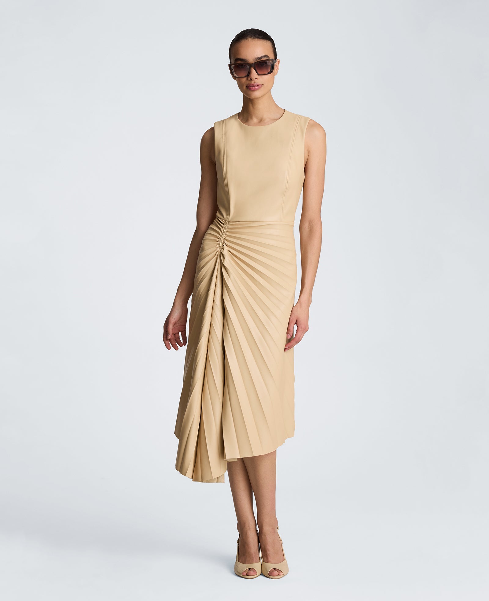 Sunburst Pleat Midi Dress
