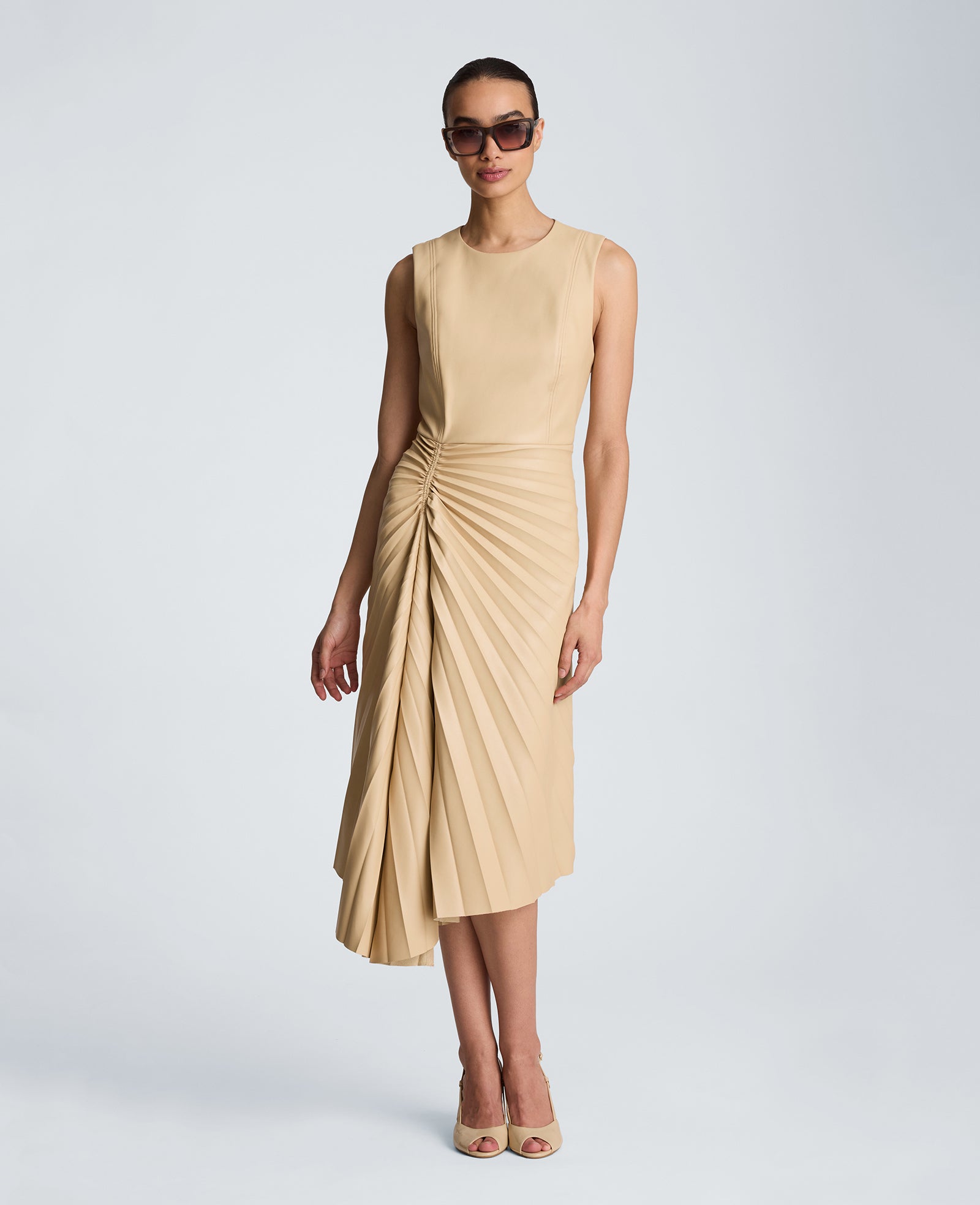 Sunburst Pleat Midi Dress