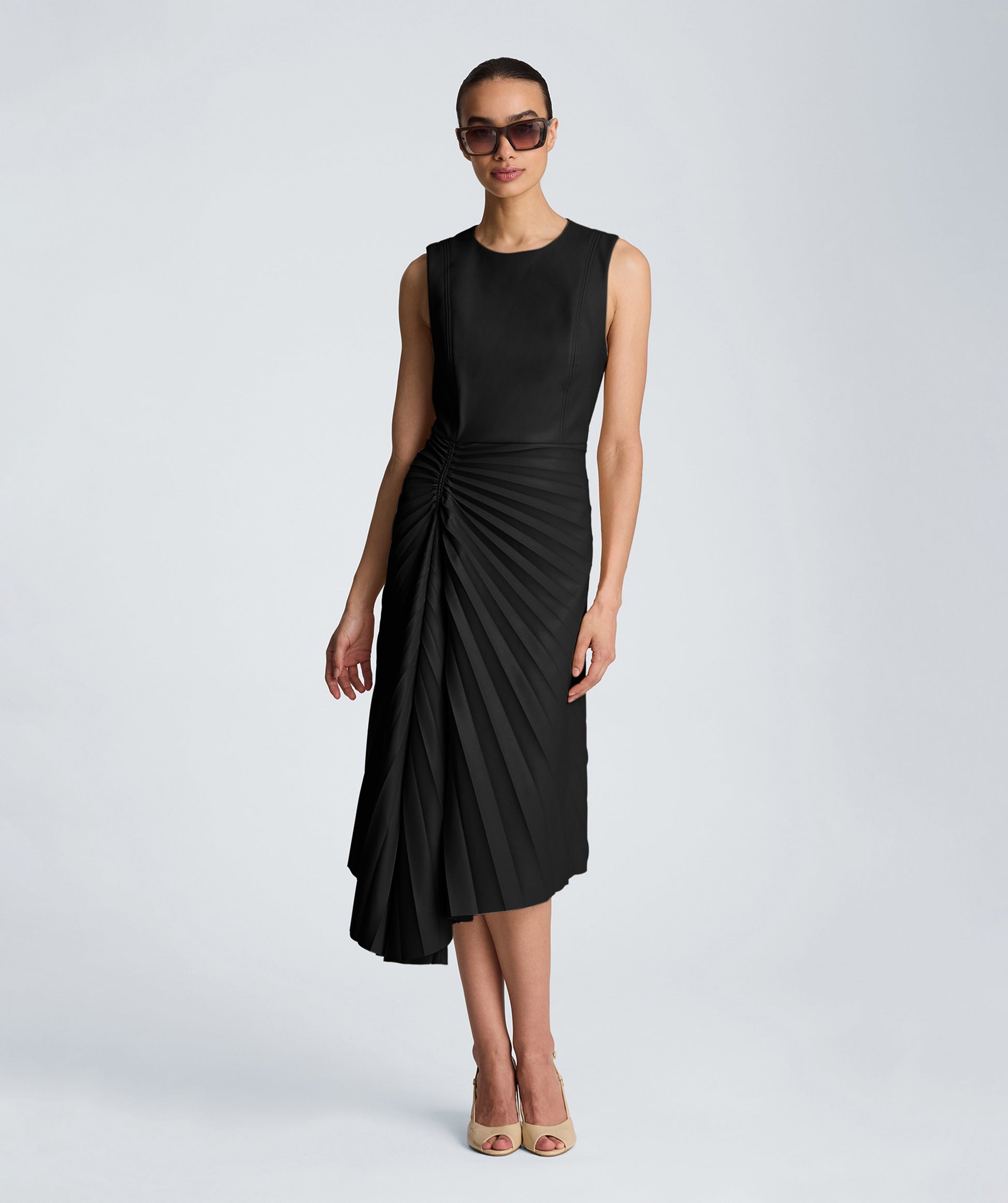 Sunburst Pleat Midi Dress