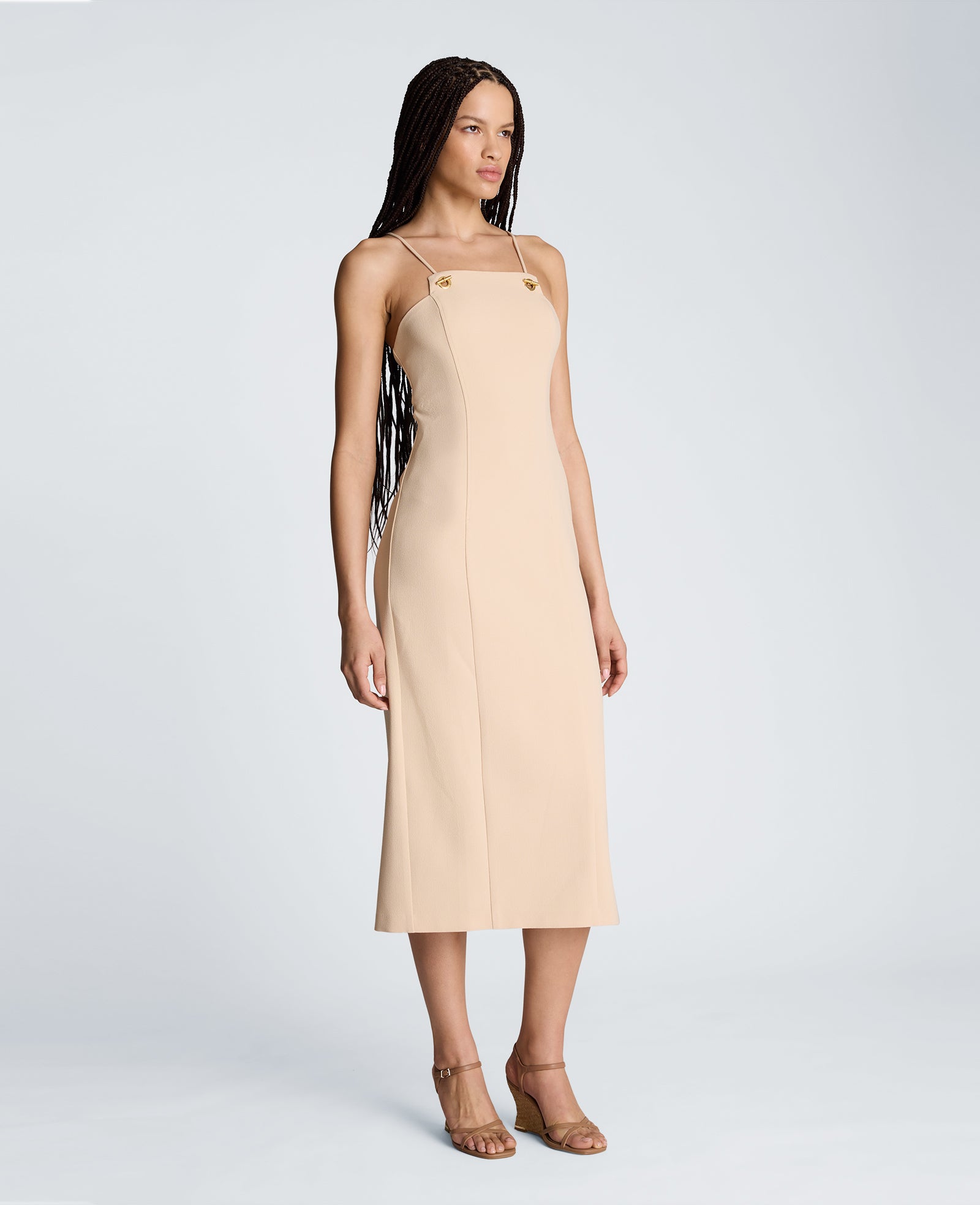 Square Neck Grommet Midi Dress