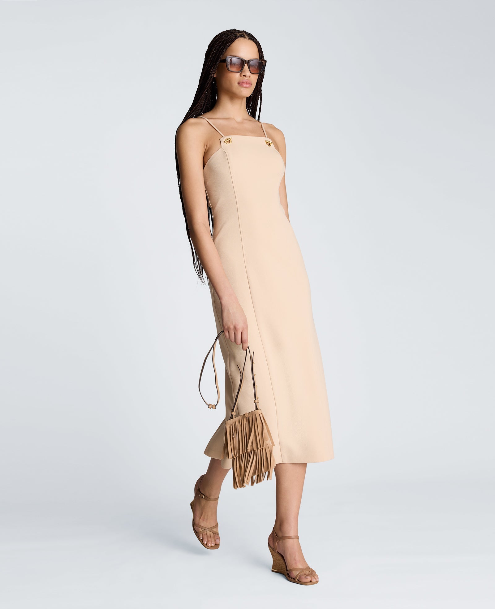 Square Neck Grommet Midi Dress