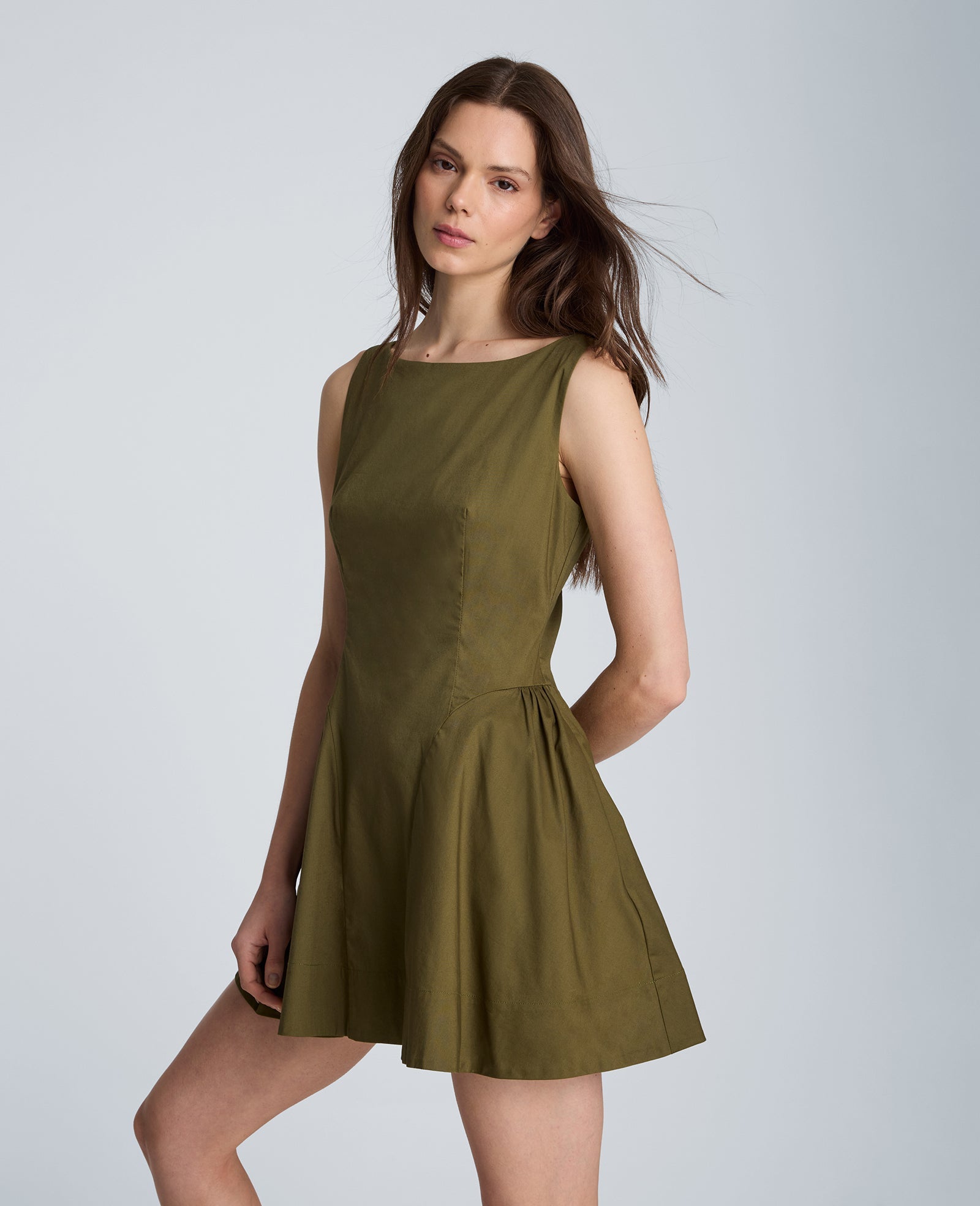 Sleeveless Boat Neck Mini Dress