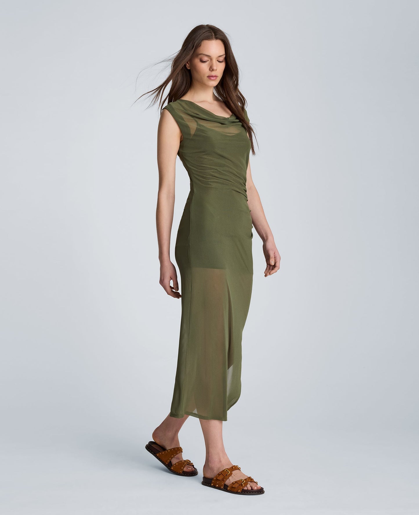 Sleeveless Cowl Neck Midi Dress