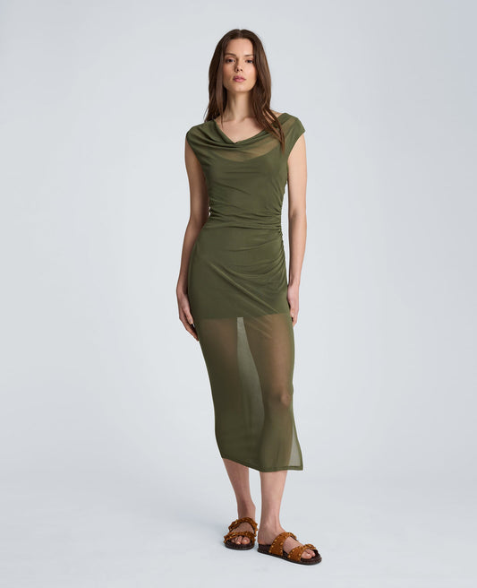 Sleeveless Cowl Neck Midi Dress