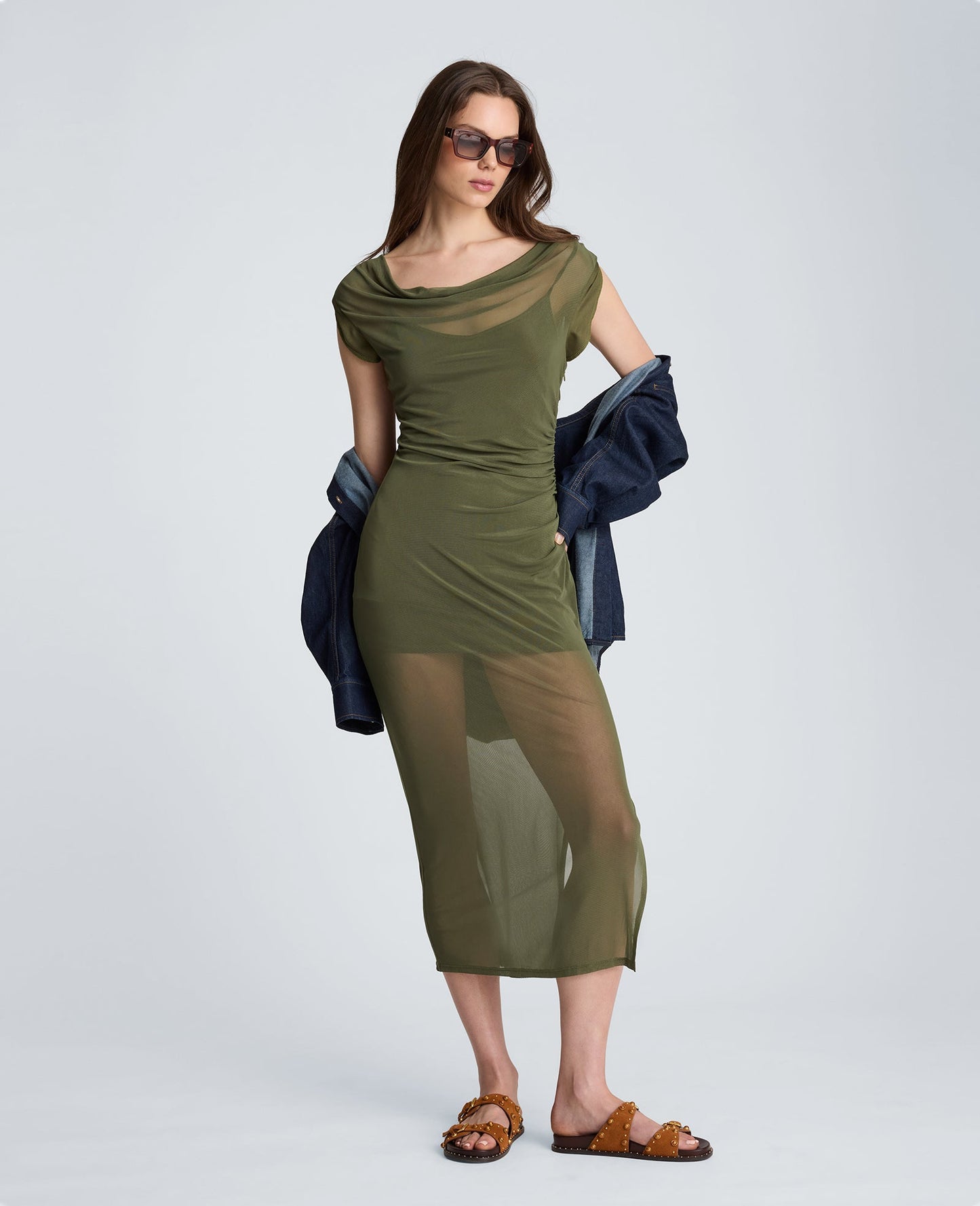 Sleeveless Cowl Neck Midi Dress