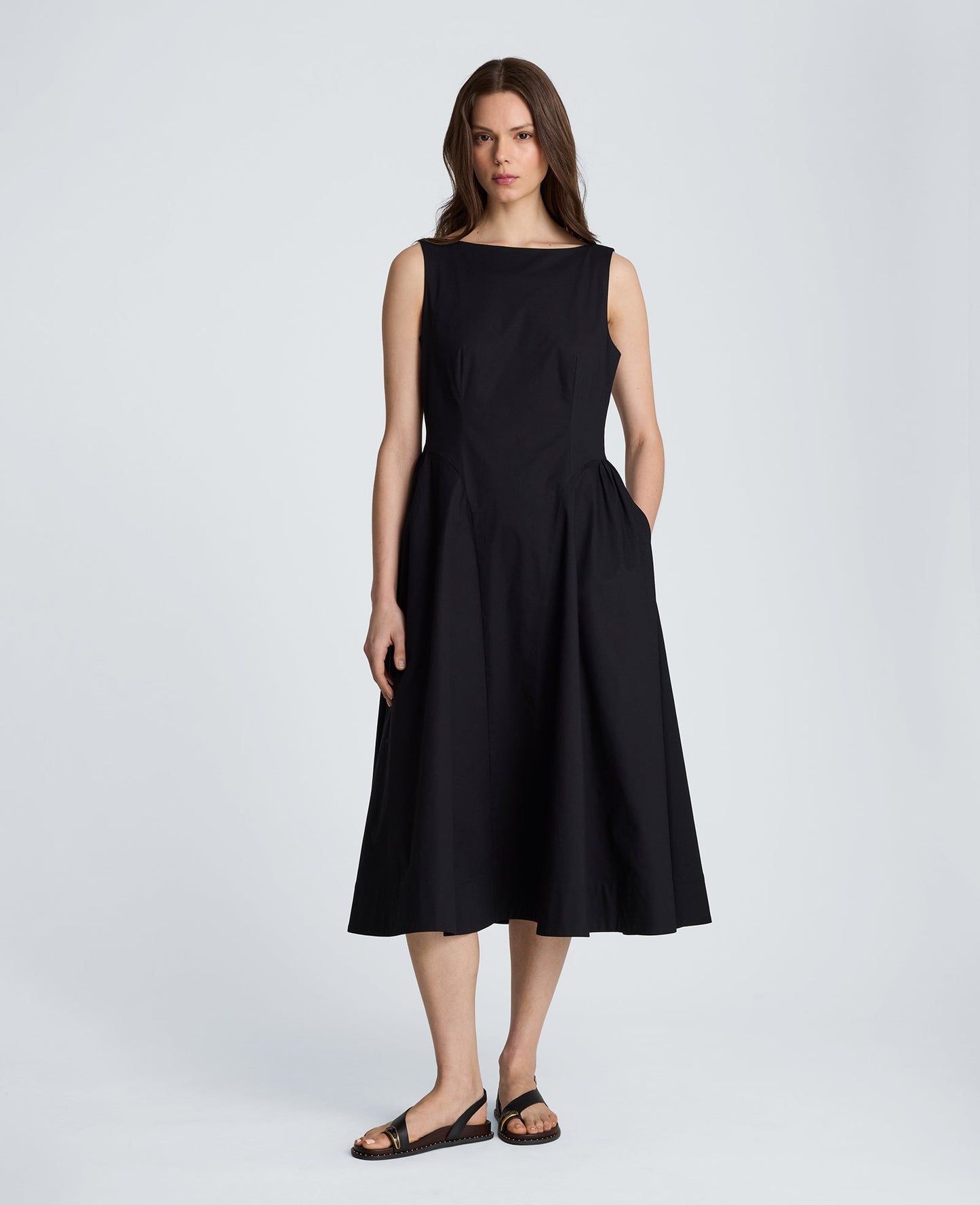 Sleeveless Boat Neck Midi Dress