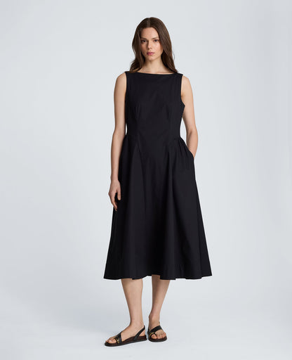 Sleeveless Boat Neck Midi Dress