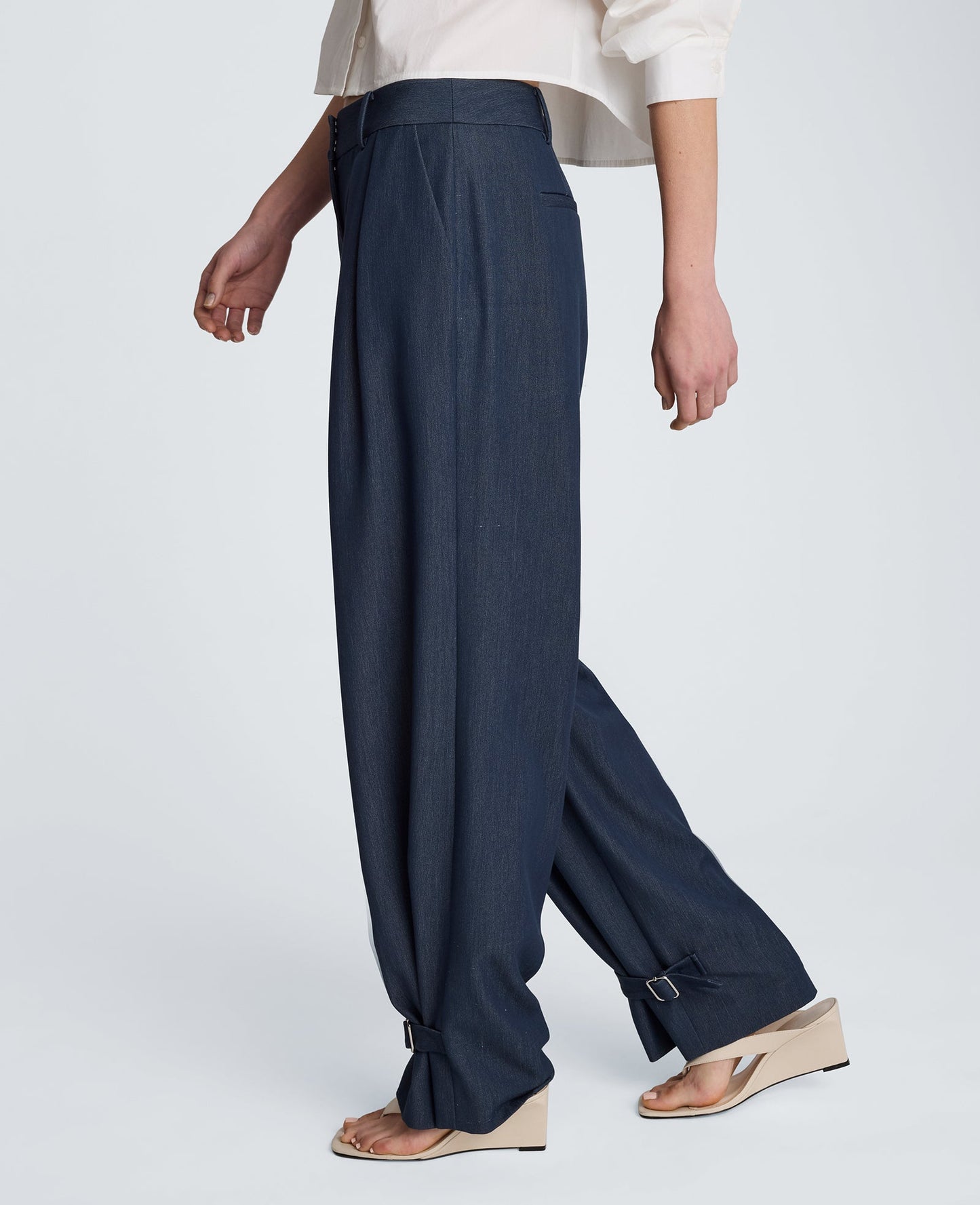 High Rise Fly Front Belted Pant