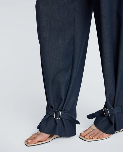 High Rise Fly Front Belted Pant