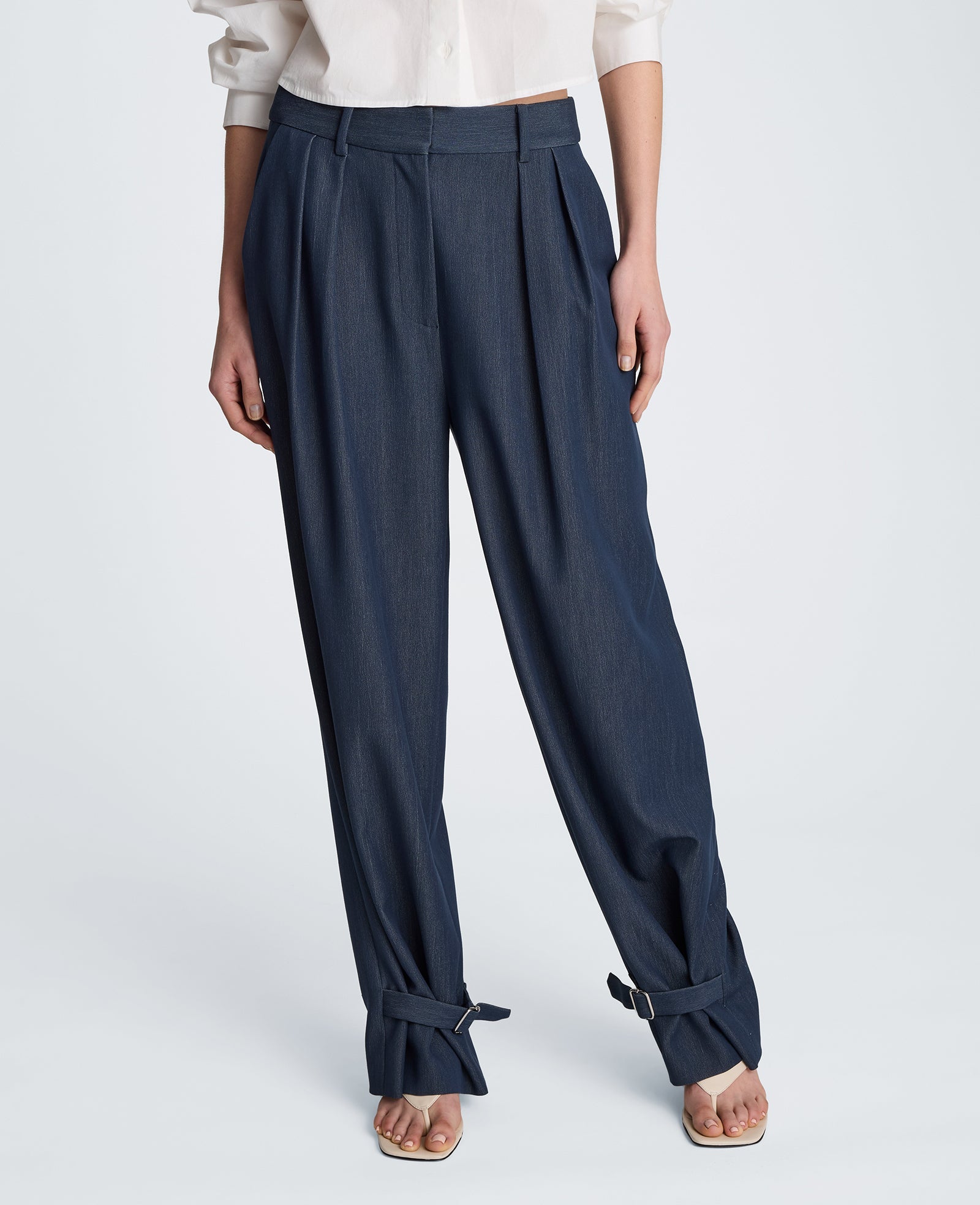 High Rise Fly Front Belted Pant