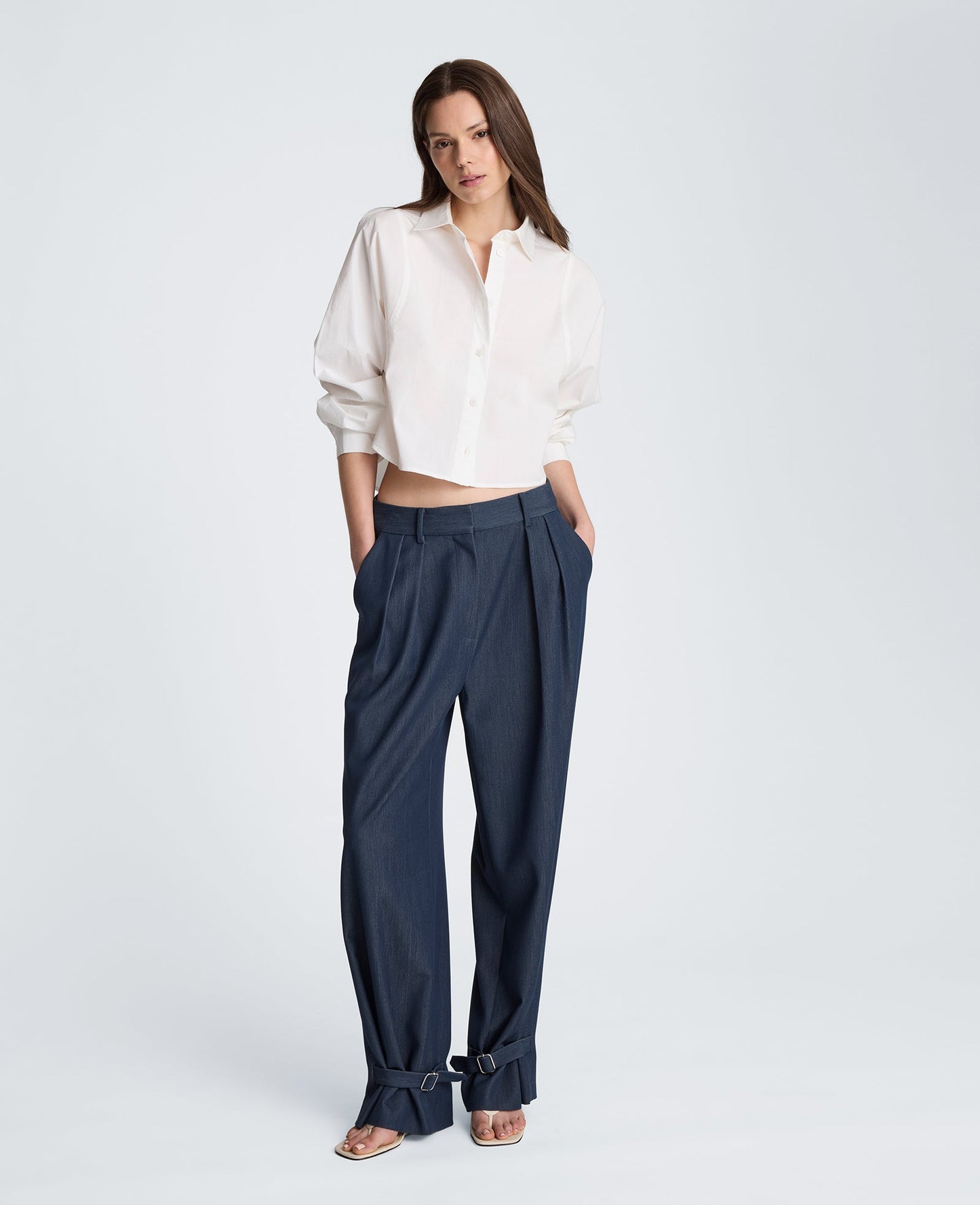 High Rise Fly Front Belted Pant